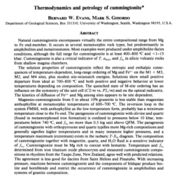 Thermodynamics and petrology of cummingtonite* by BERNARD W . EVANS, MARK S. GHIORSO